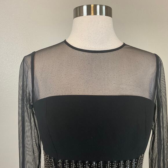 Aidan Mattox Beaded Long Sleeve Mini Sheath Cocktail Dress Black Size 4 - Picture 5 of 12